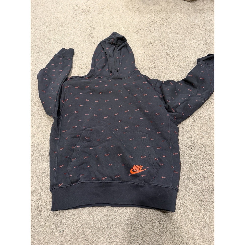 Nike Red Swoosh Men's Black Sweatshirt Hoodie Men's Size Small